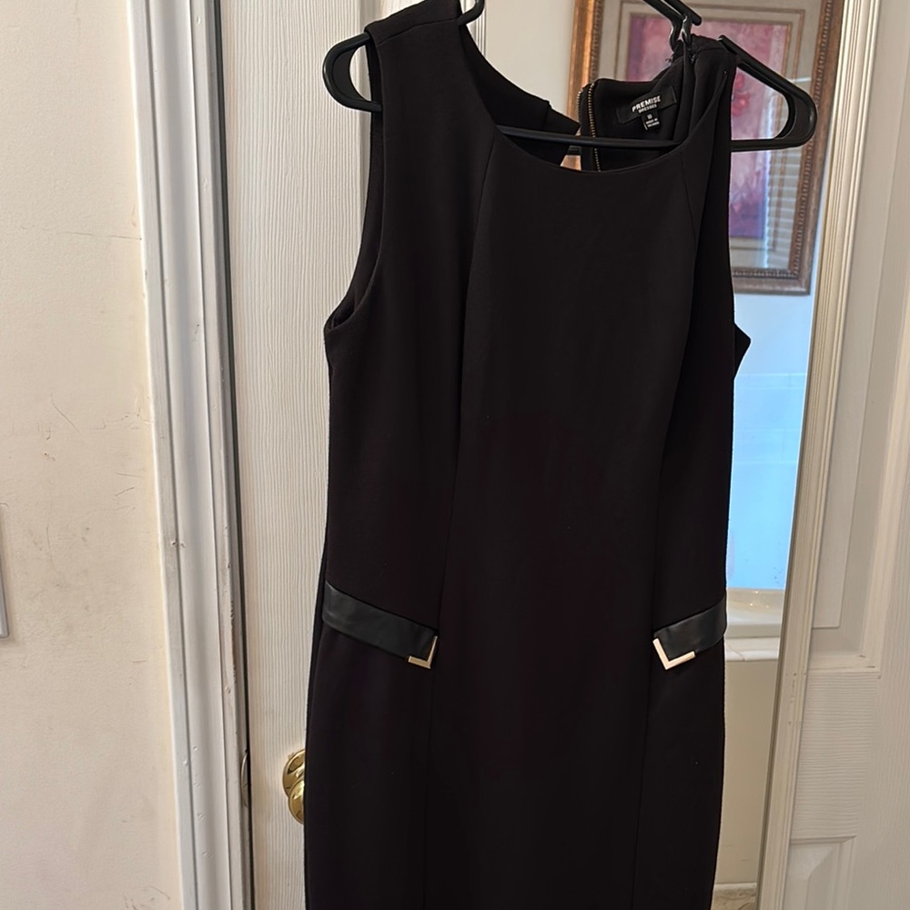 Premise Black Midi Dress with Leather Details